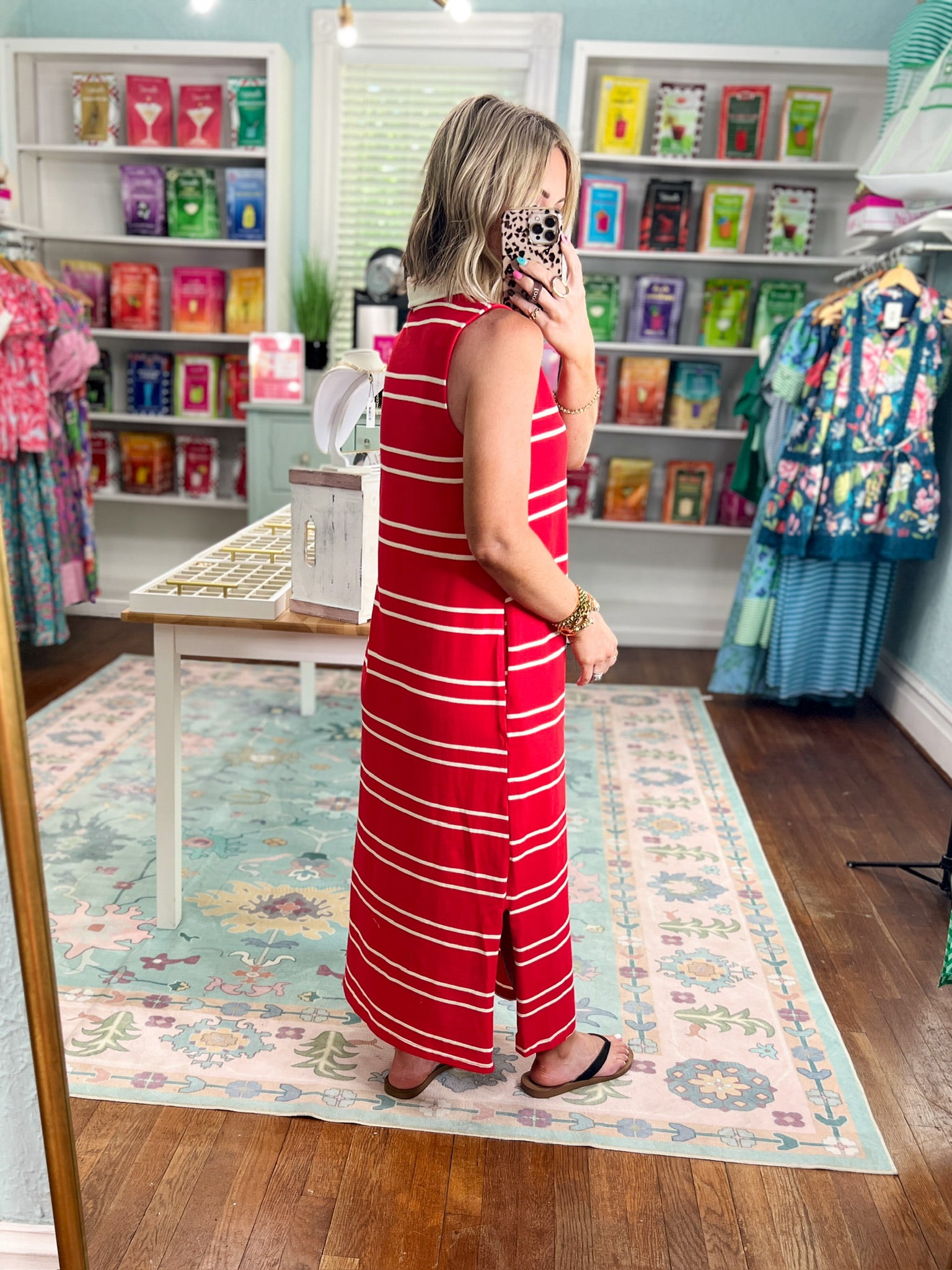 Immediately Yes Striped Midi Dress -Red