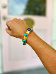 Stone Studded Bangle - Turquoise/Gold