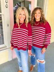 Sucker For You Striped Sweater - Cabernet
