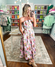 Spring Renewal Strapless Midi Dress - Pink