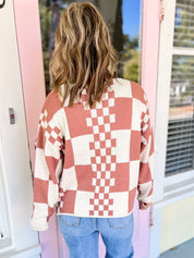 Checking It all Out Sweater Cardigan - Cream/Mauve