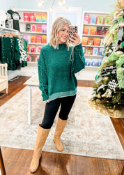 Crisp Breeze Mock Neck Sweater - Hunter Green