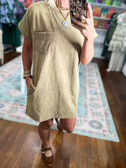 Just Stay Washed T-Shirt Dress - Mocha