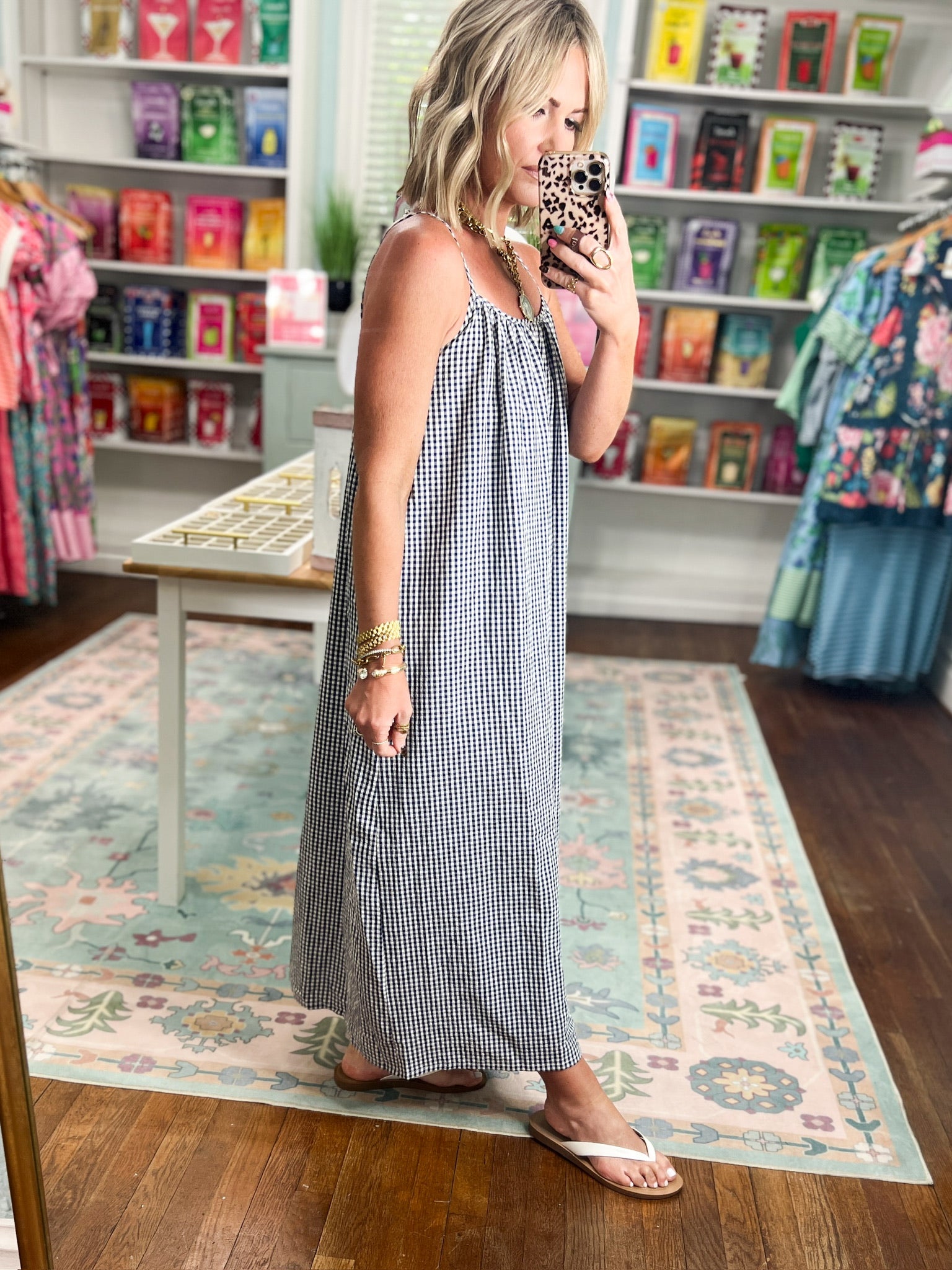 Completely Charming Gingham Cami Maxi Dress-Navy