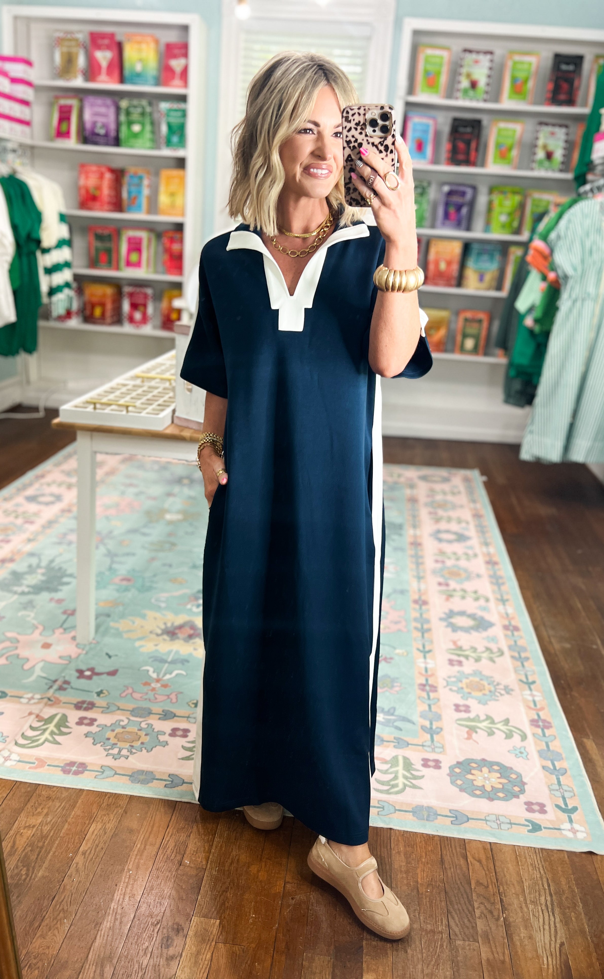 Coastal Drive Colorblock Midi Dress - Navy