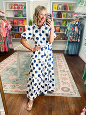 Spot on Style Puff Sleeve Maxi - Navy/Off White