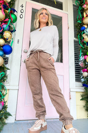 Carefree Agenda Acid Wash Joggers - Mocha