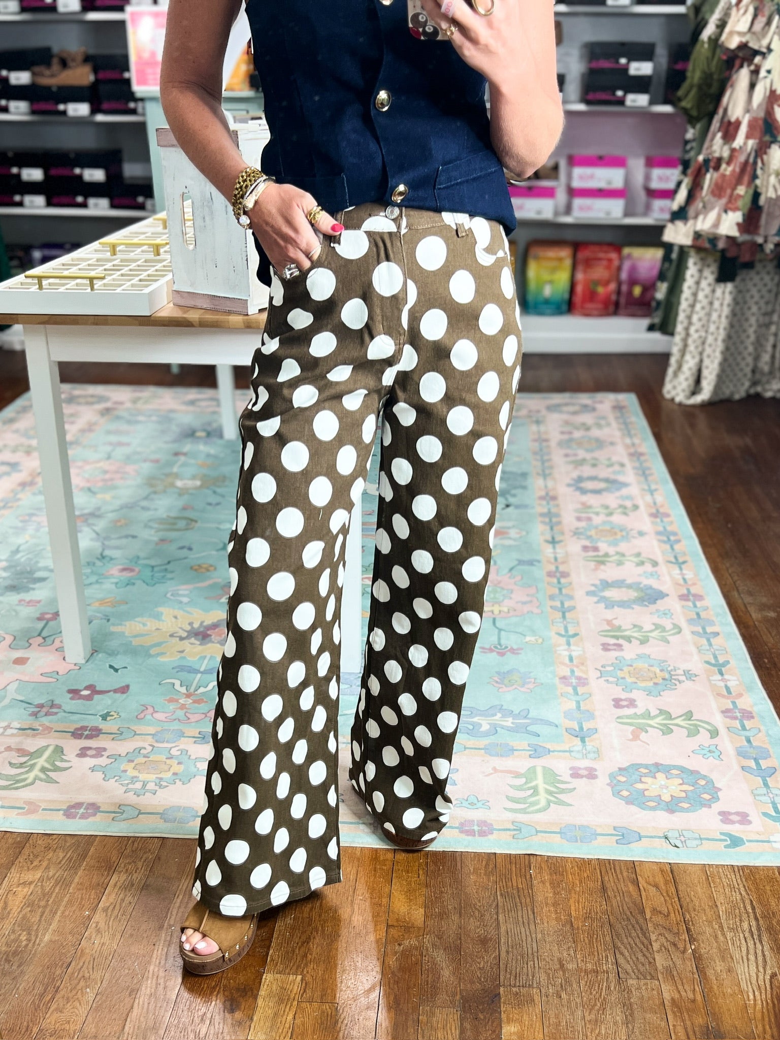 Dot to Dot Wide Leg Pants - Brown/Ivory