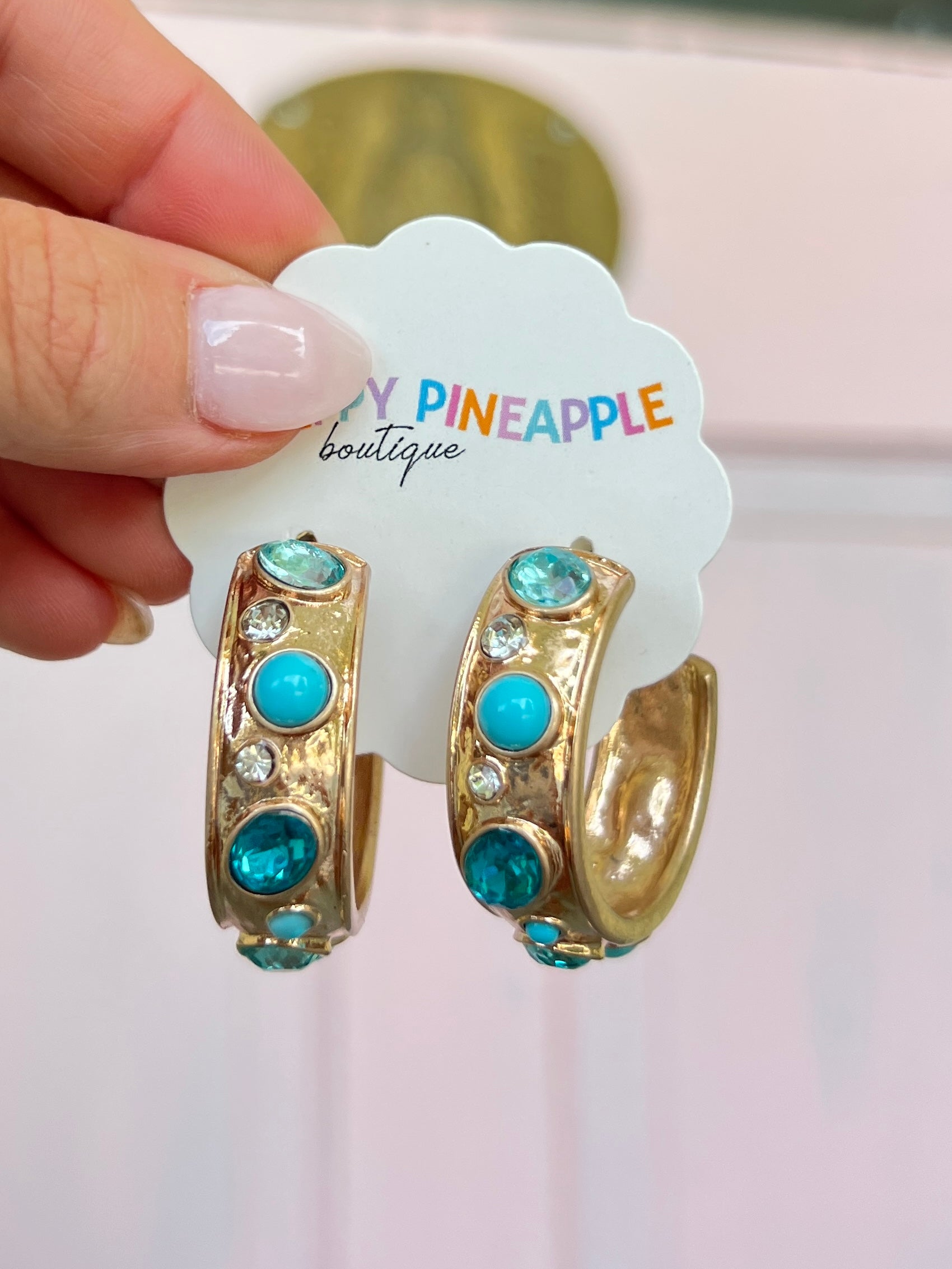 Stone Station Hoops - Turquoise