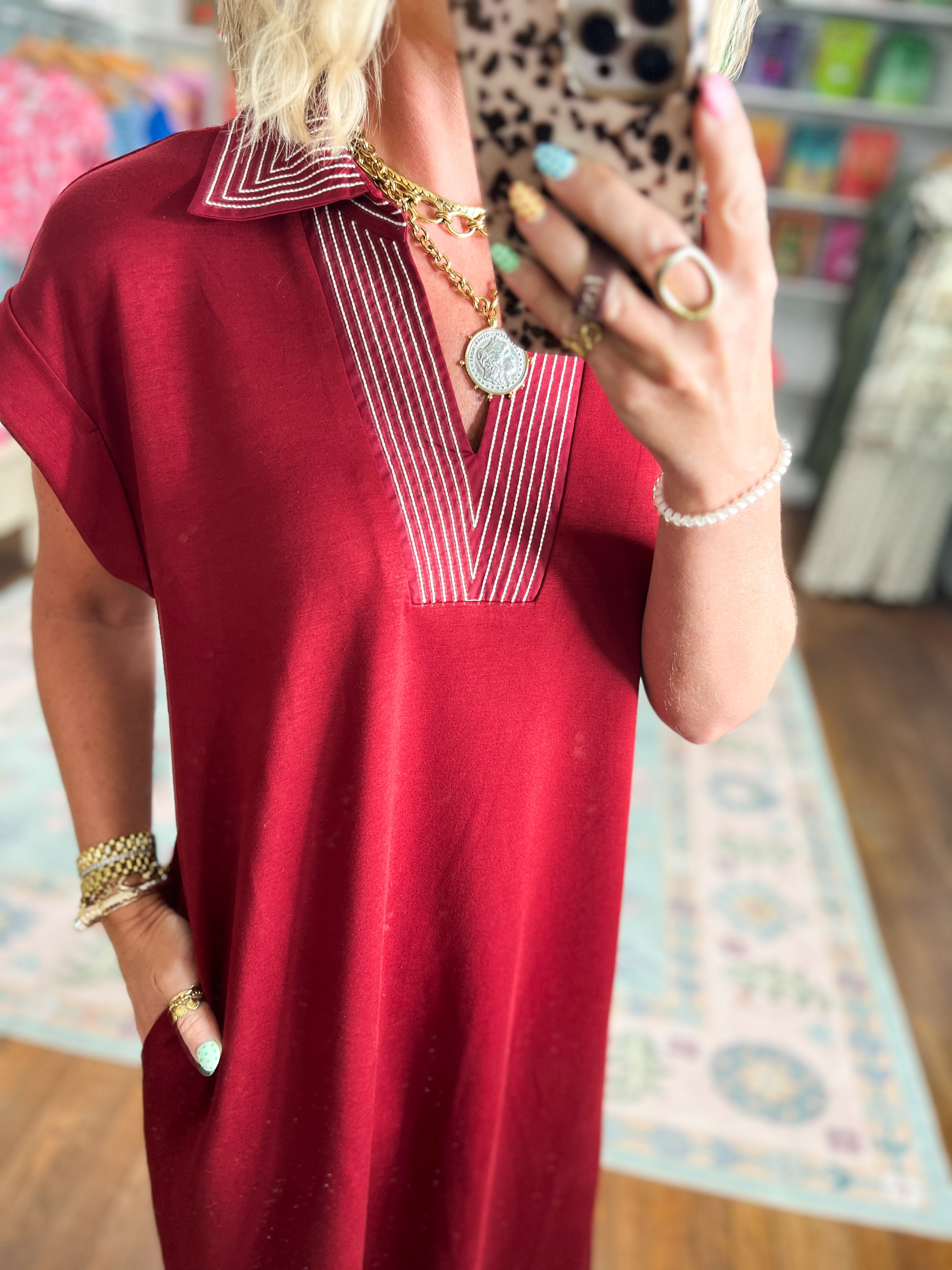 Casual Staple Midi Dress - Burgundy