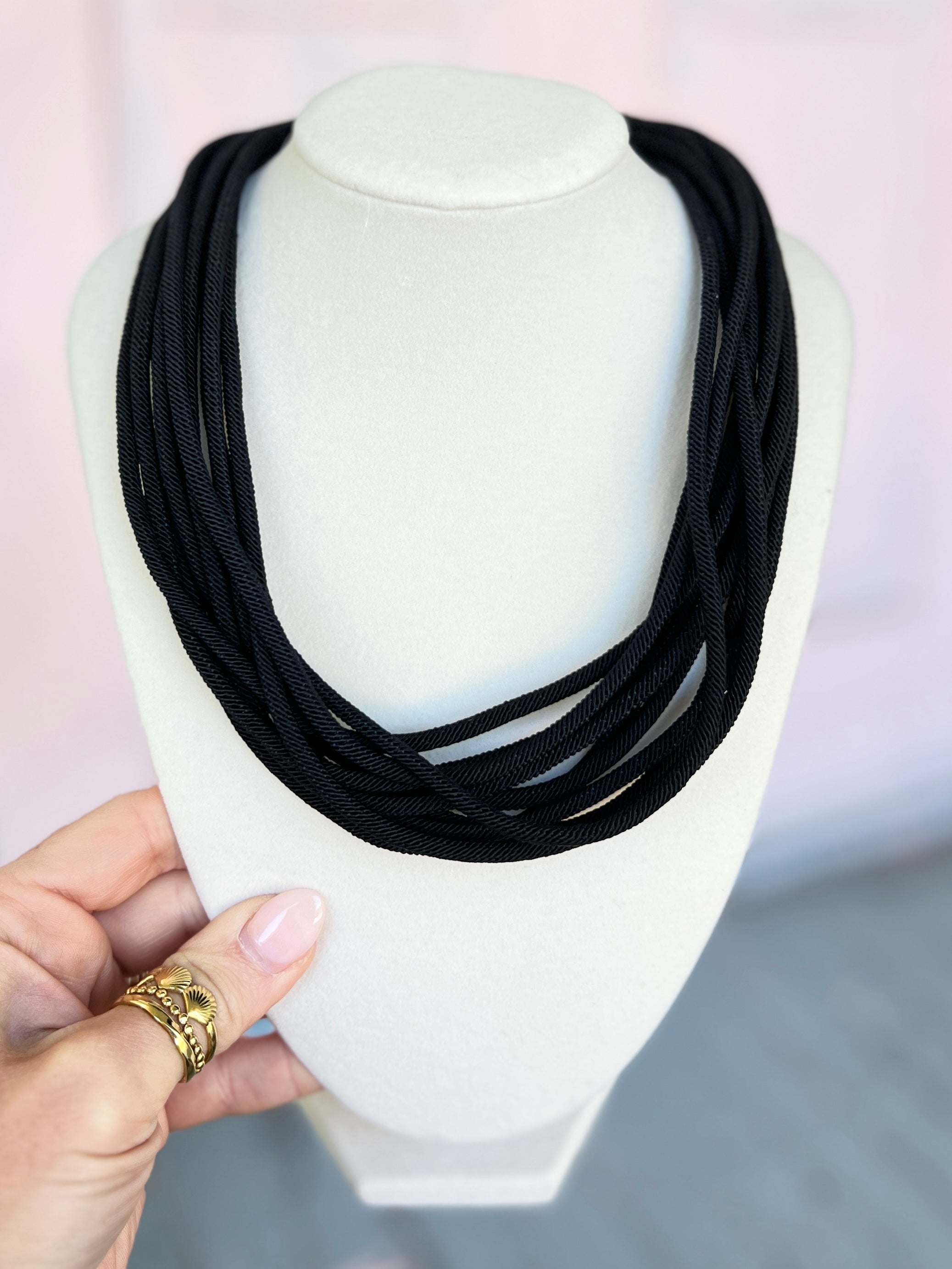 Multi Layered Rope Necklace - Black