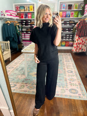Polished Path Dolman Sleeve Top And Pant Set - Black