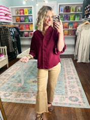 Visions of You  Balloon Sleeve Blouse - Burgundy