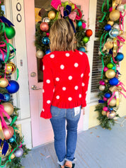 Full of Cheer Fuzzy Dot Sweater Cardigan