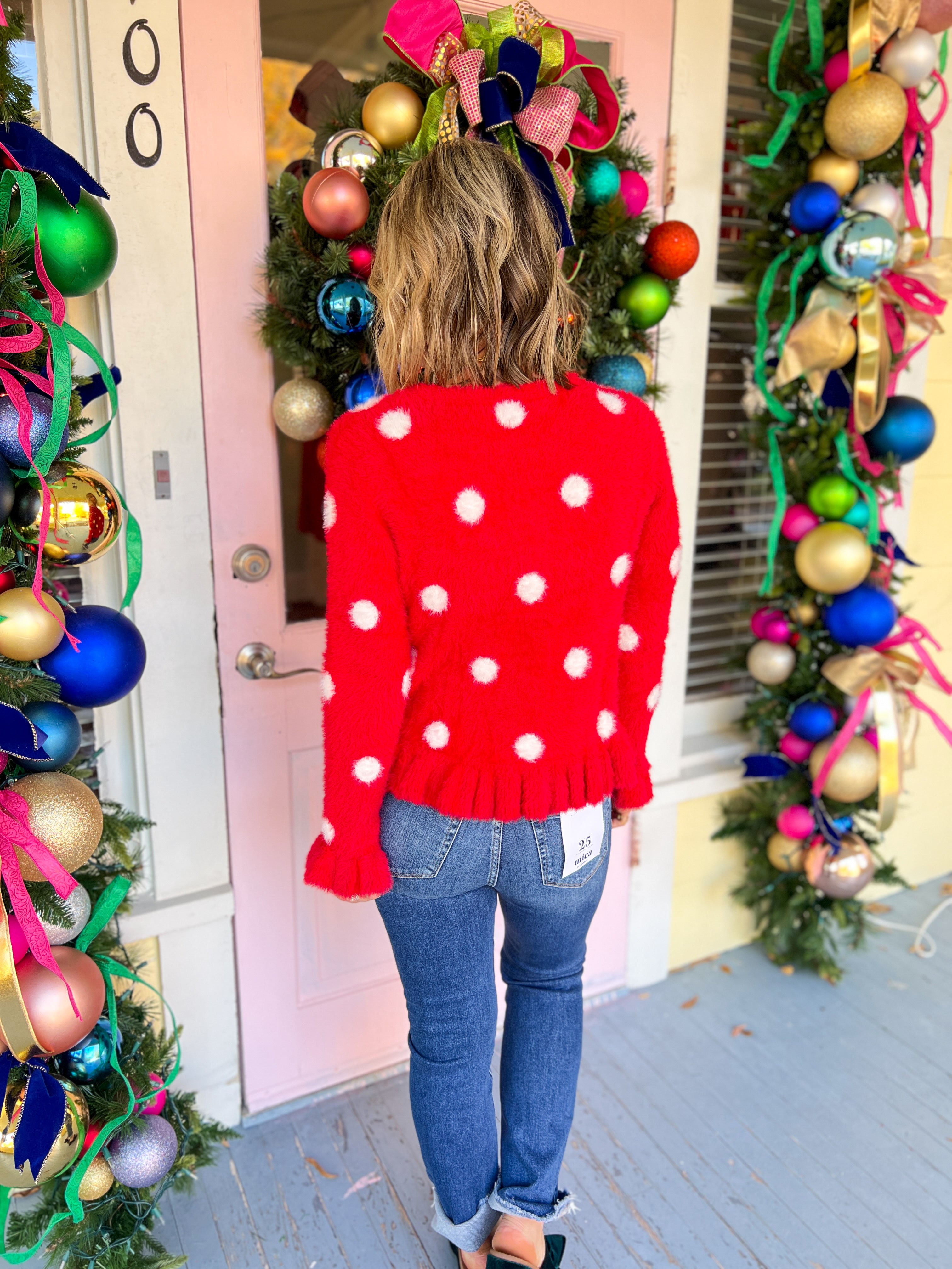Full of Cheer Fuzzy Dot Sweater Cardigan