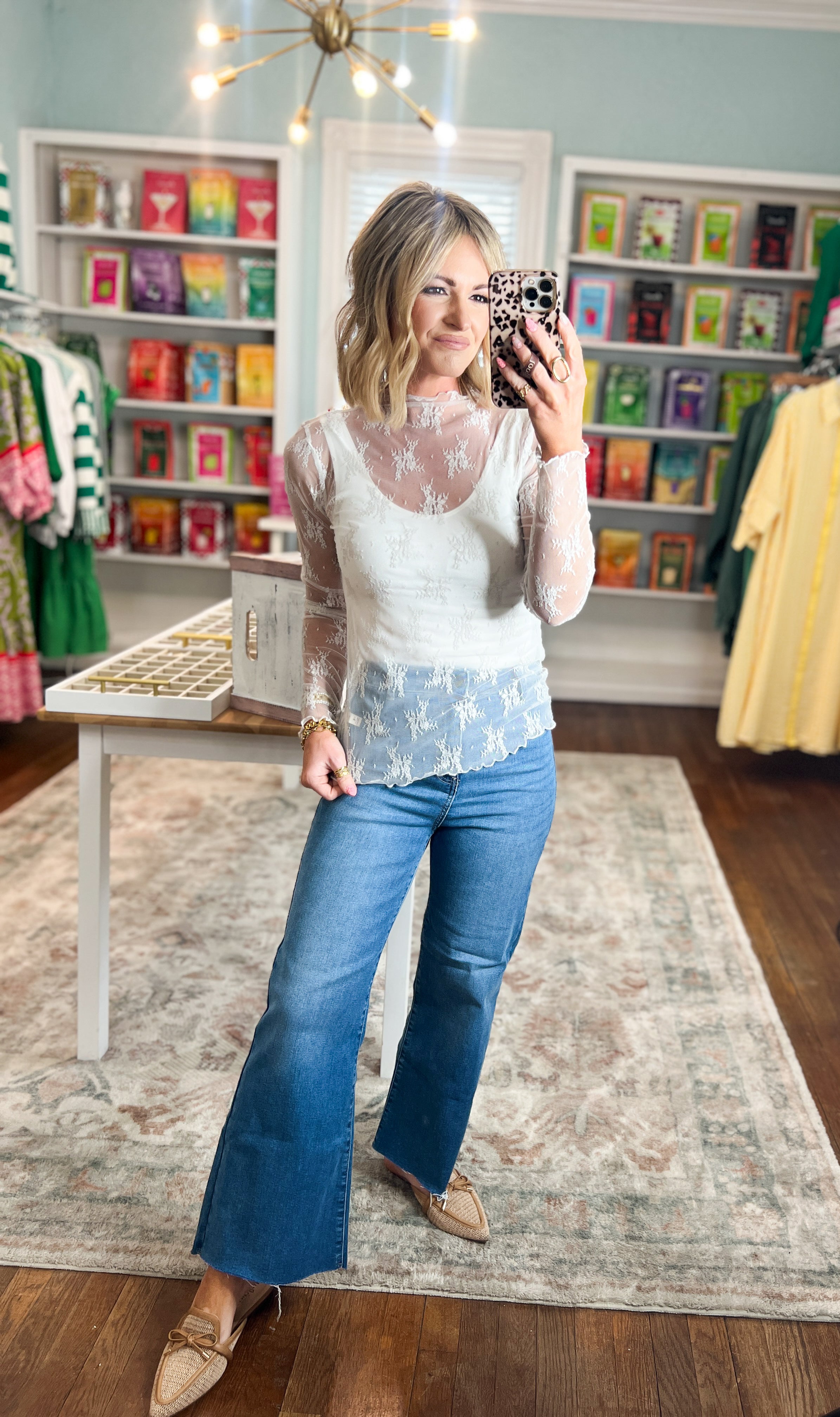 Simply Sweet Lace See-Through Layering Top - Bone