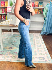 Risen | High Rise Wide Jeans With Double Waist Details
