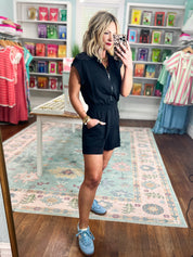 Let's Go Girls Sleeveless Romper - Black