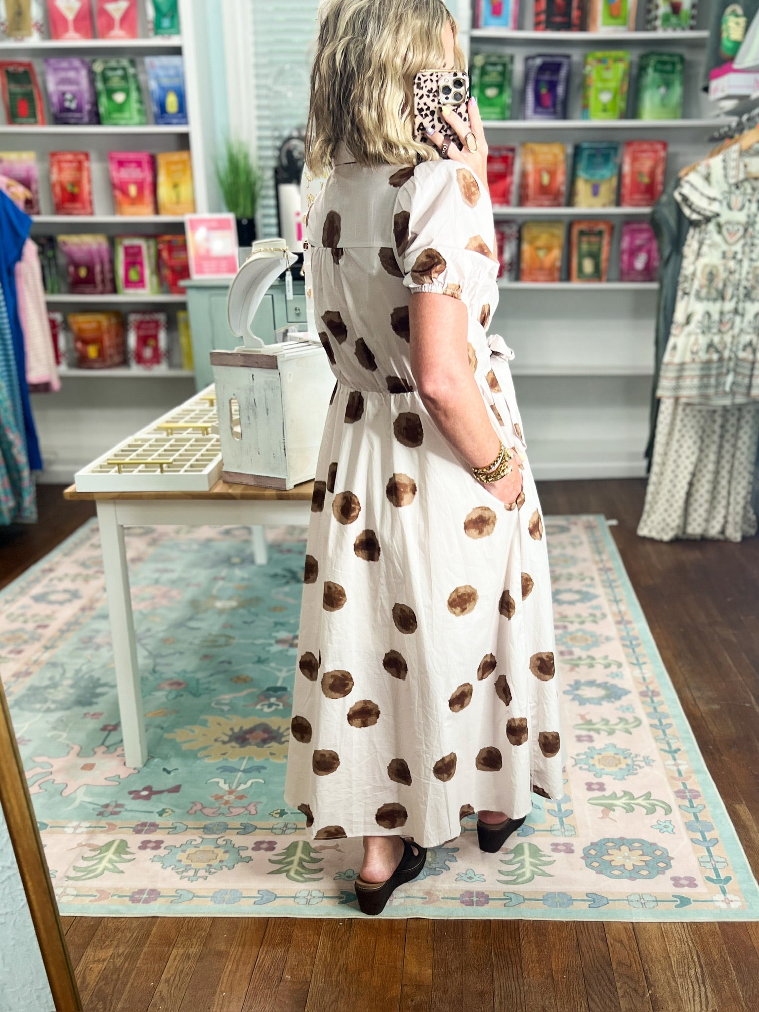 Charming in Dots Midi Dress - Ecru