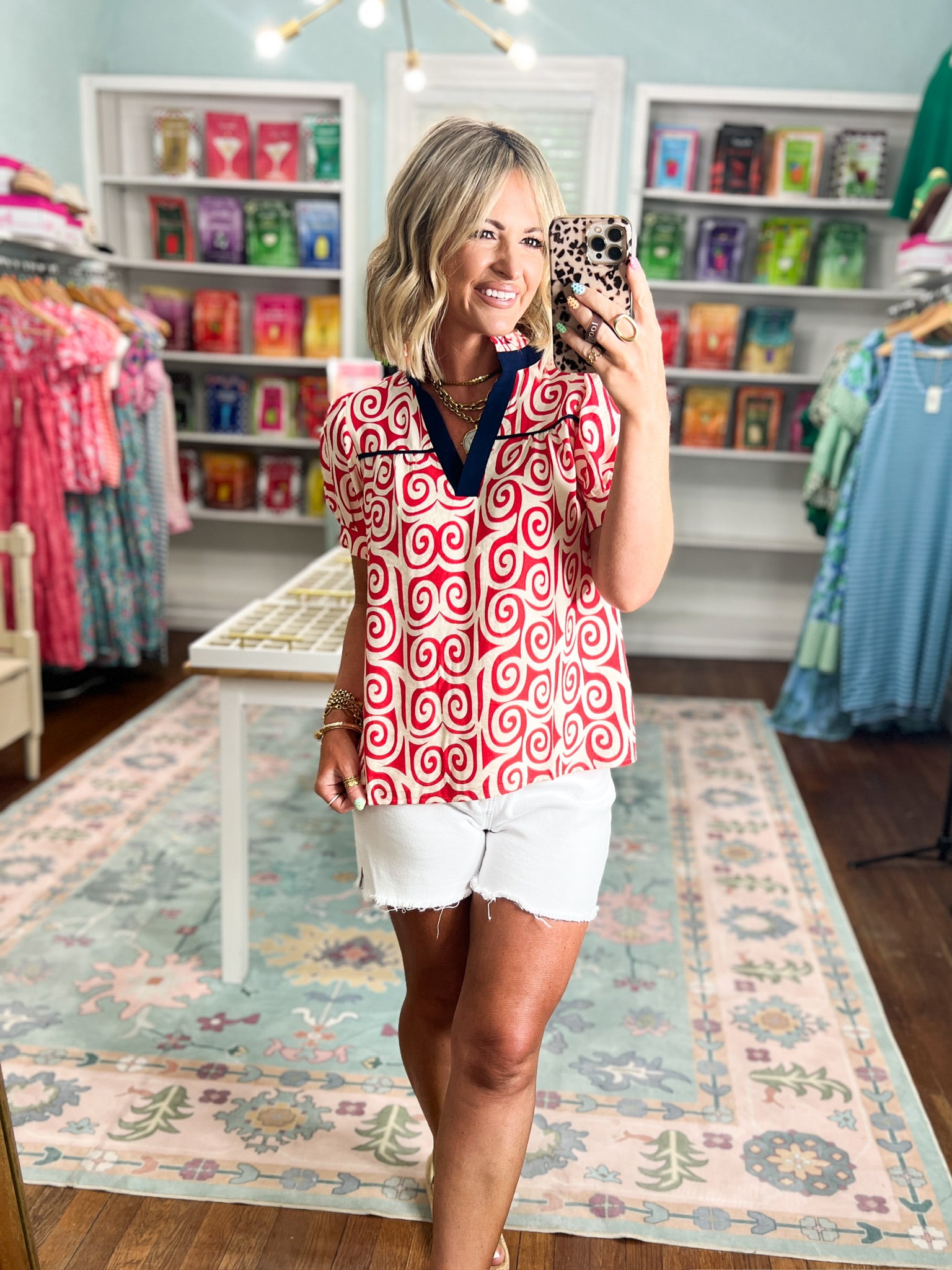 Getting Close Swirl Print Top - Red
