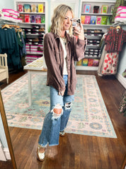 Better Off Mineral Wash Shacket- Dk. Brown