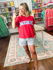 America Patch Polka Dot Knit Top - Red