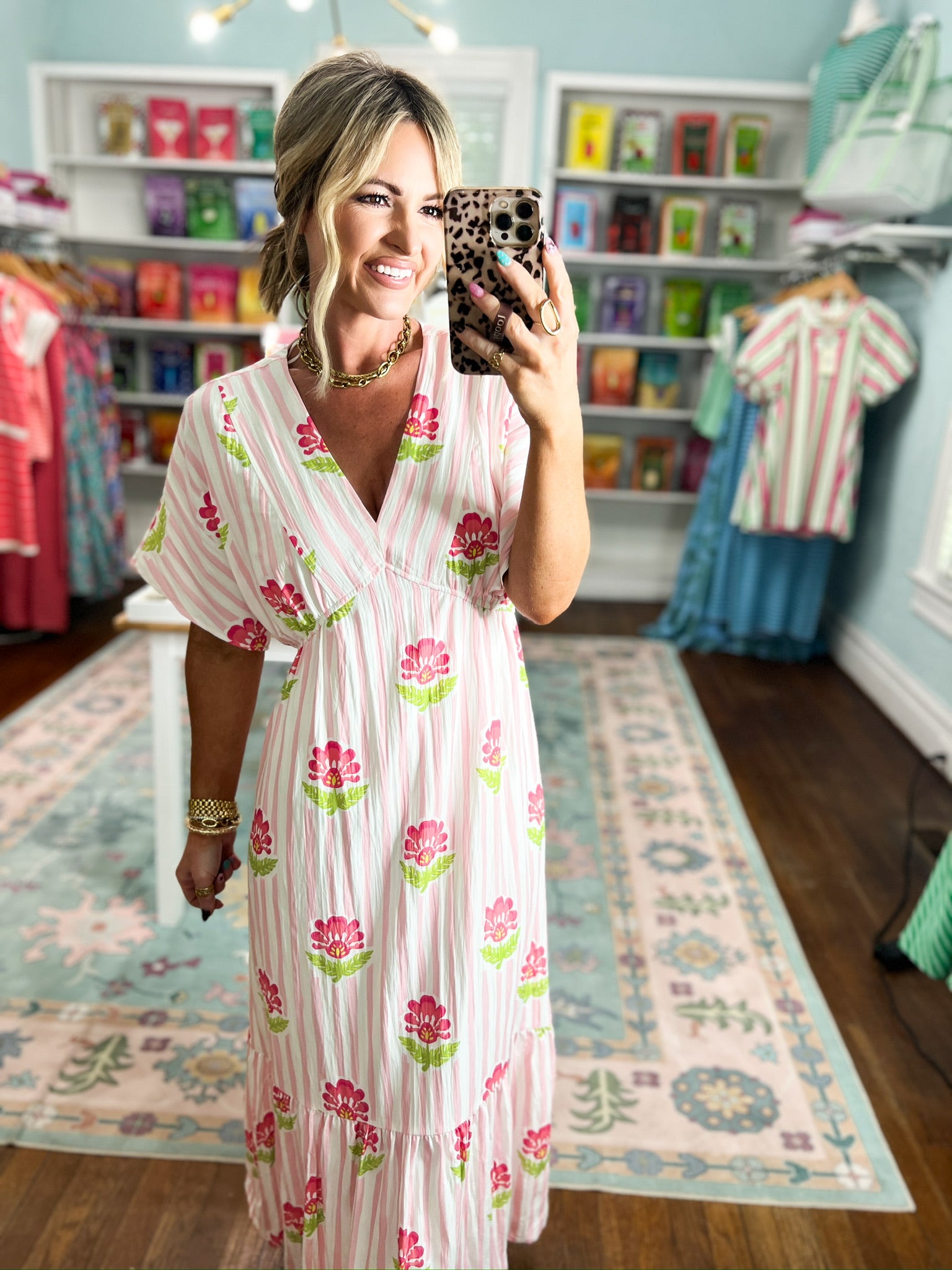 Playful Petals Floral Stripe Midi Dress