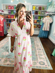 Playful Petals Floral Stripe Midi Dress