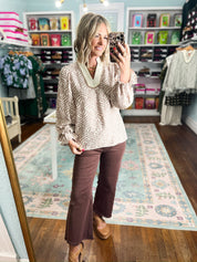 Autumn Whisper Botanical Puff Blouse - Mocha
