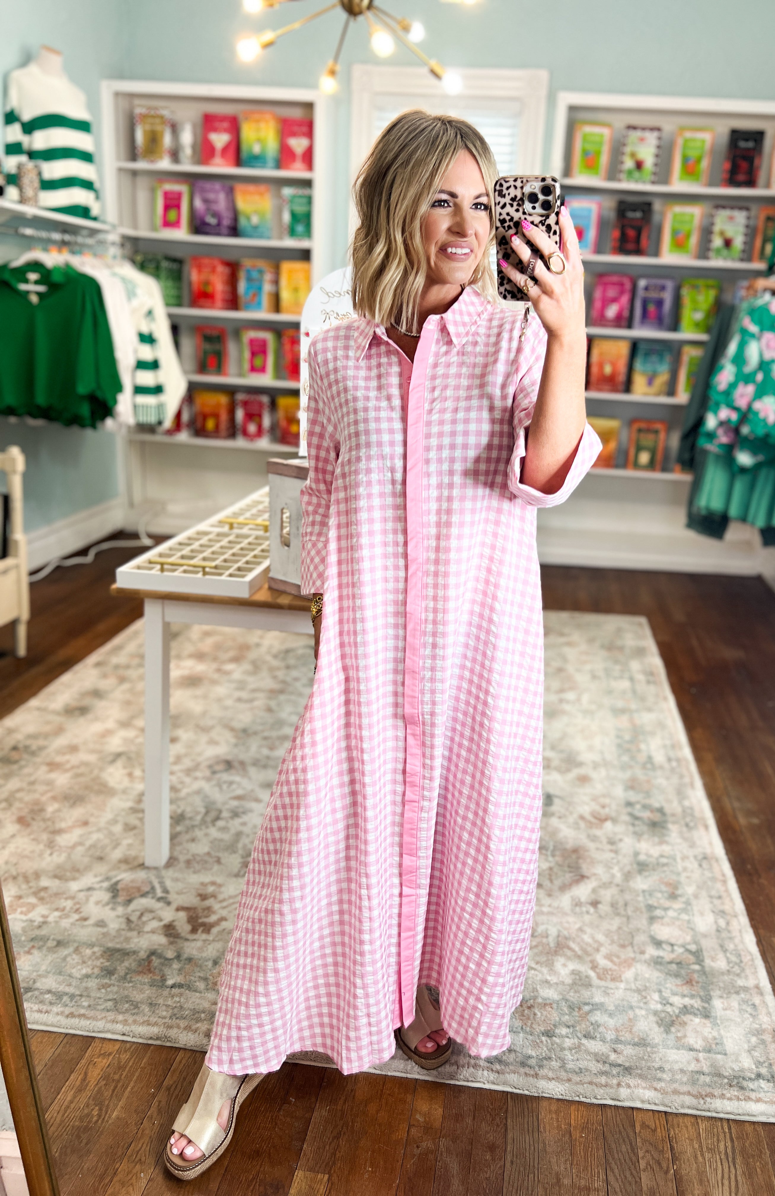Little Moments Gingham Midi Dress - Pink