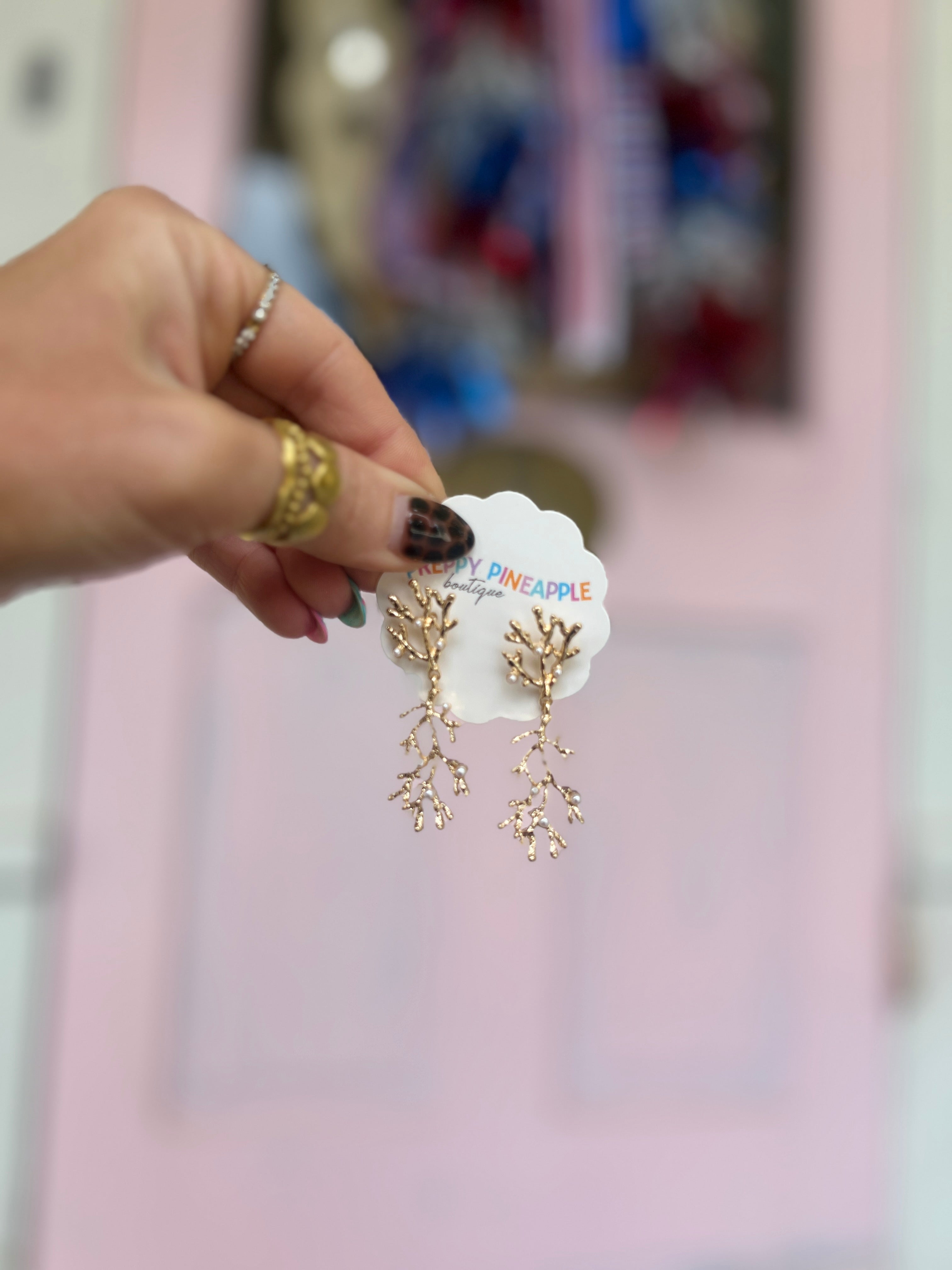 Coral and Pearl Dangle Earrings
