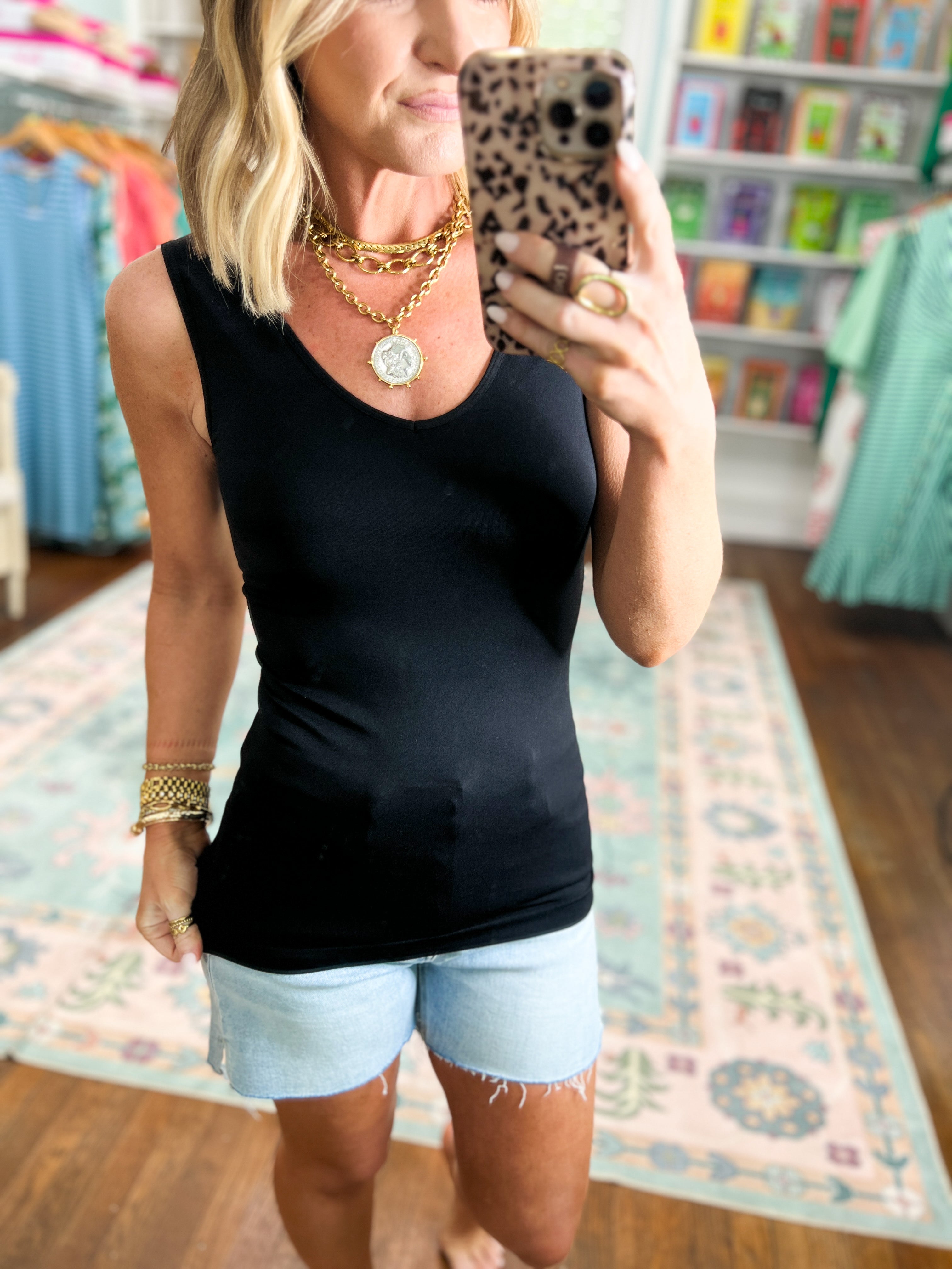 Two Way Seamless Tank Top - Black