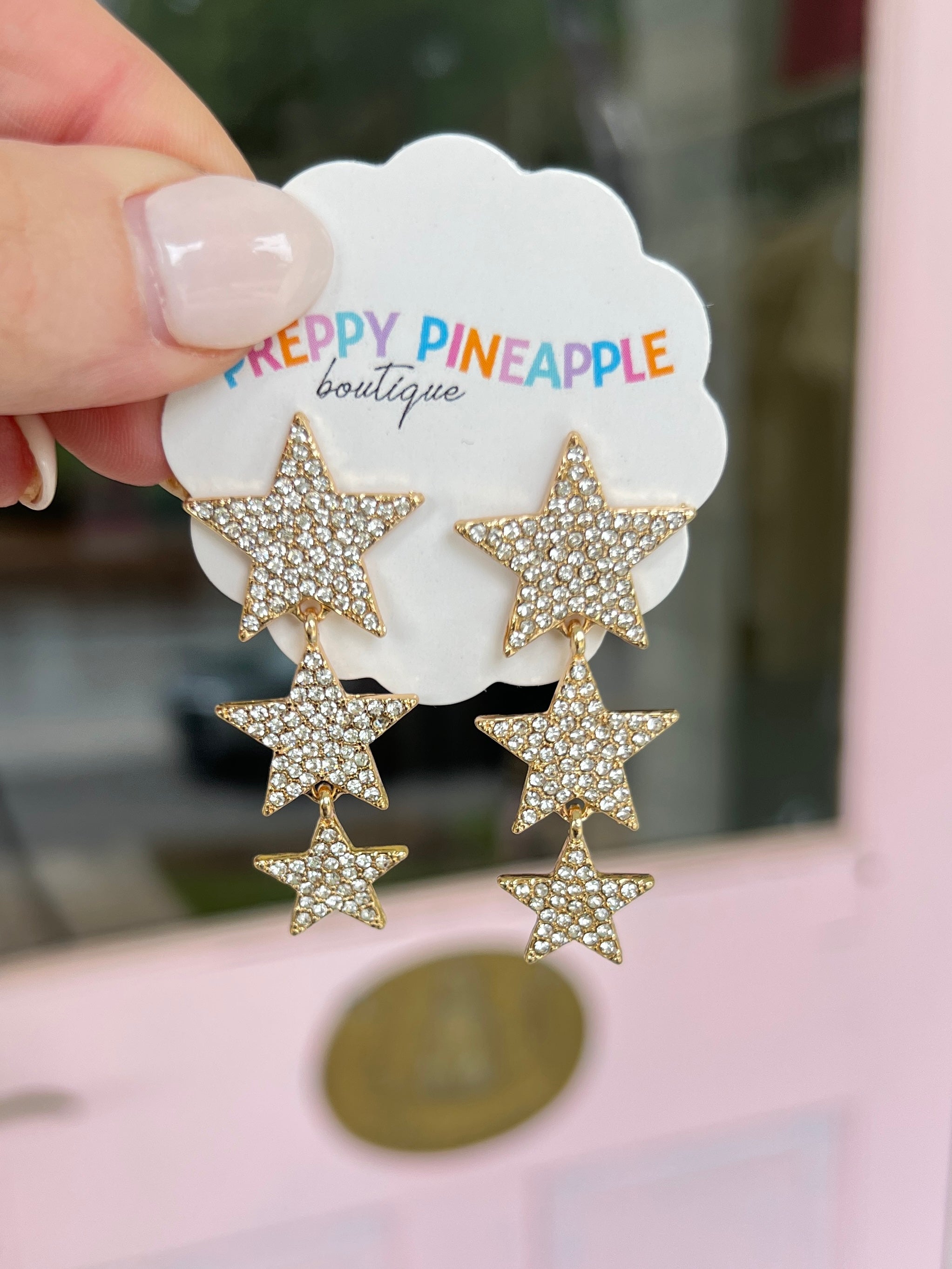 Linked Rhinestone Stars Drop Earrings