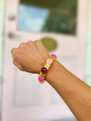 Stone Studded Bangle - Pink/Gold