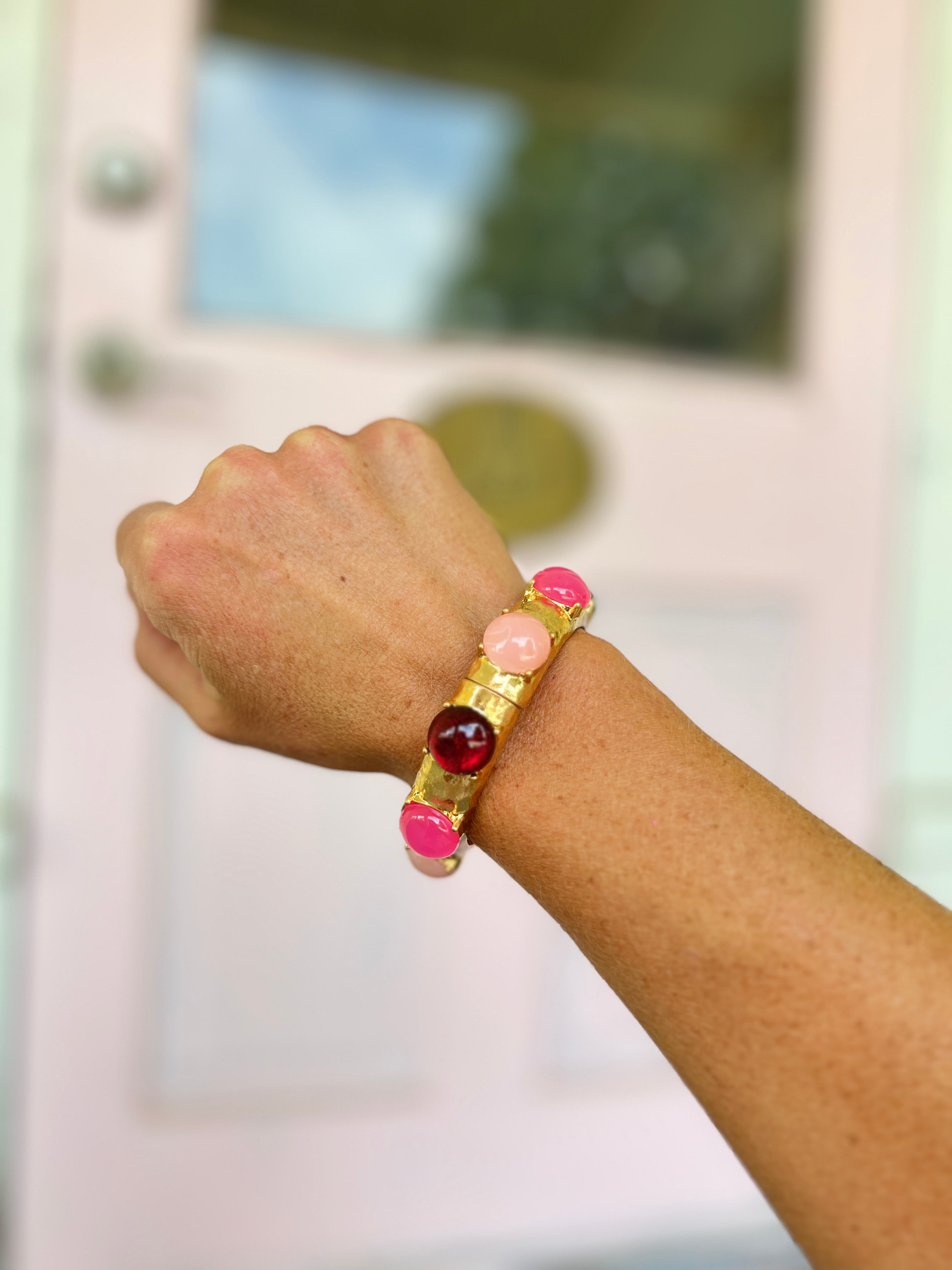 Stone Studded Bangle - Pink/Gold