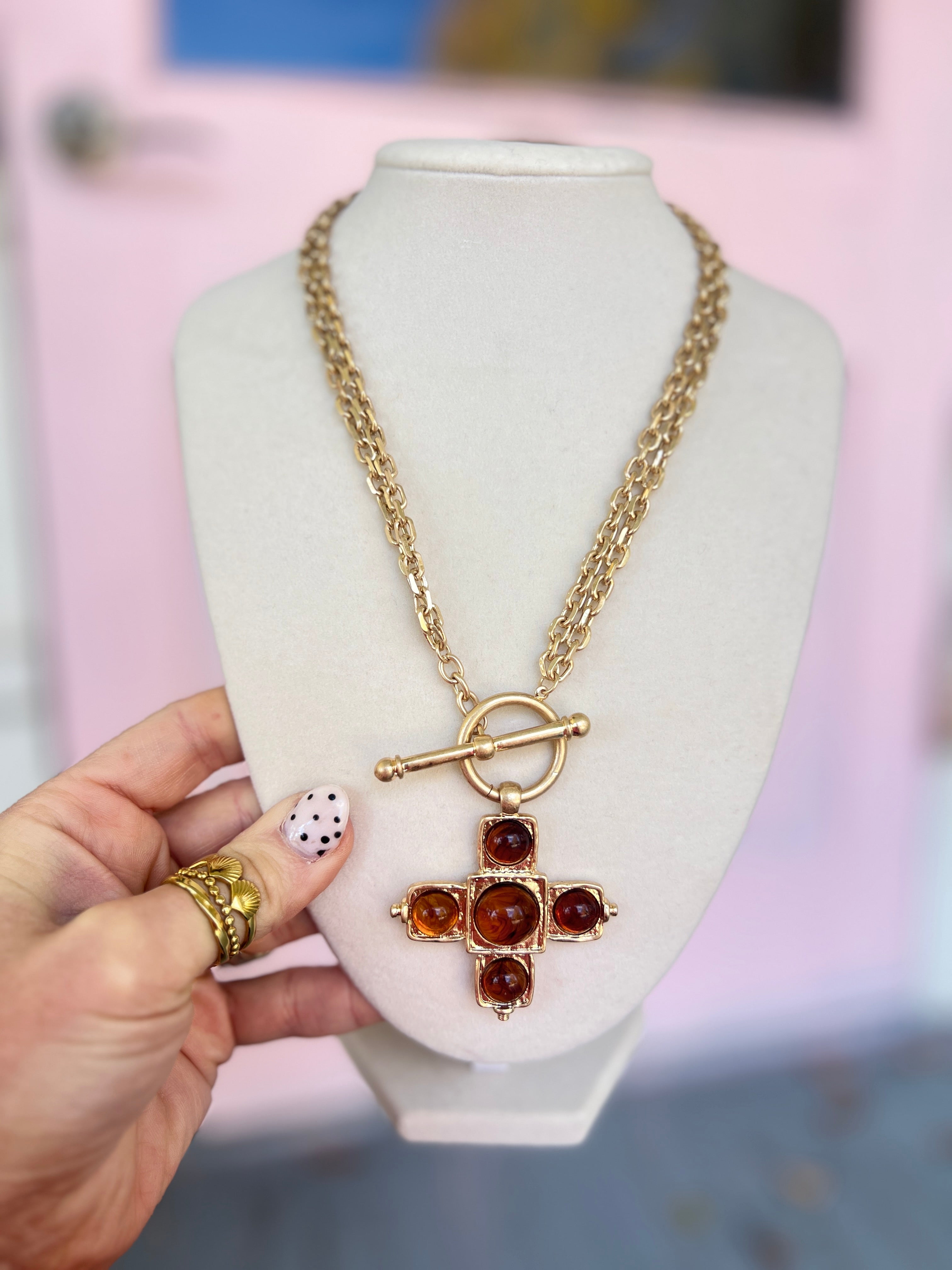 Layered Cross & Pearl Necklace Set