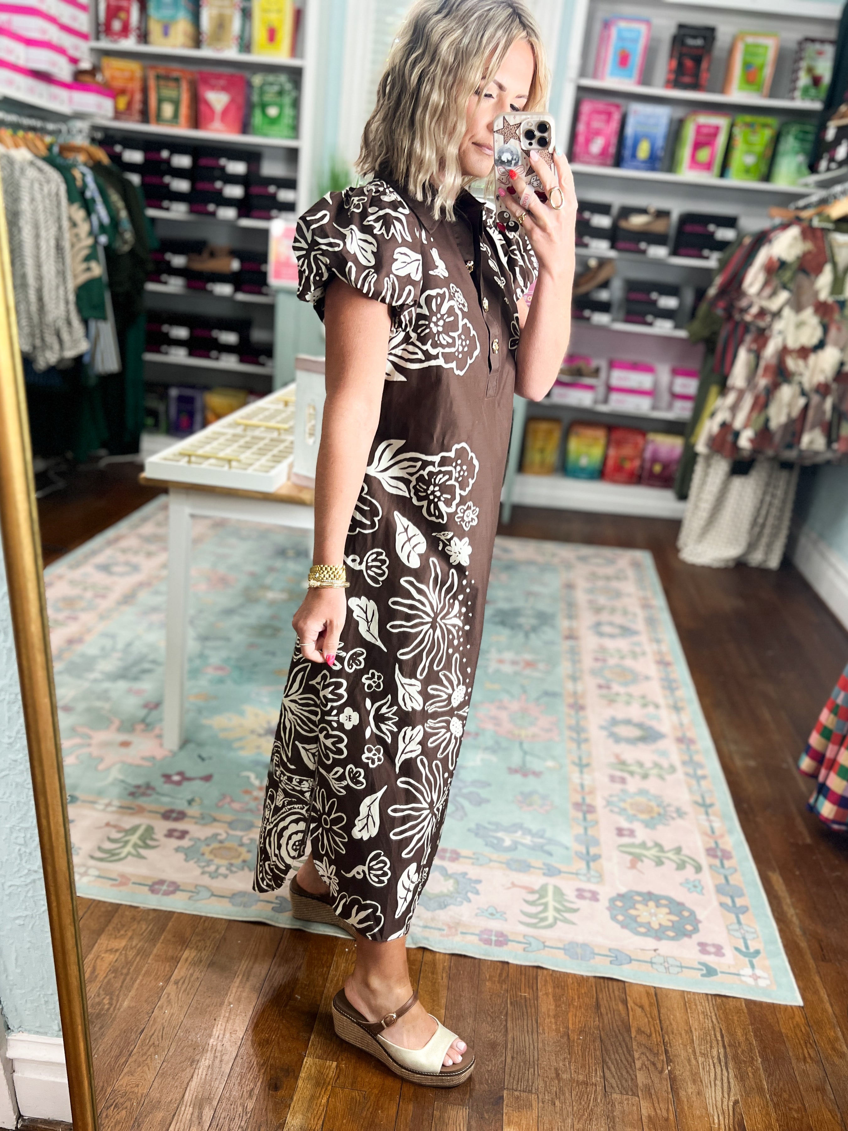 True Intention Floral Midi Dress - Brown
