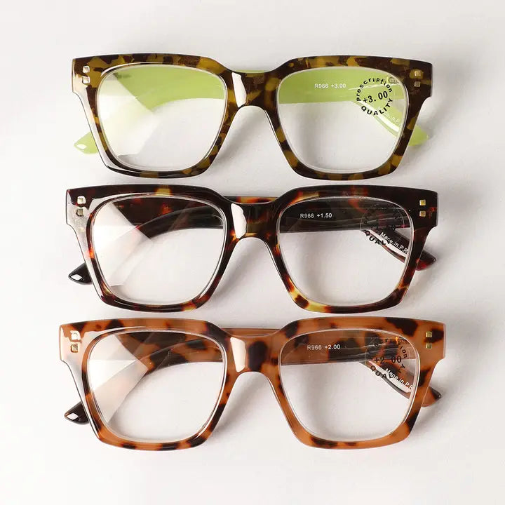 Leopard Square Glasses Frame Reading Glasses - Green