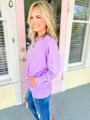Carefree Charm French Terry Pullover - Brushed Lavender