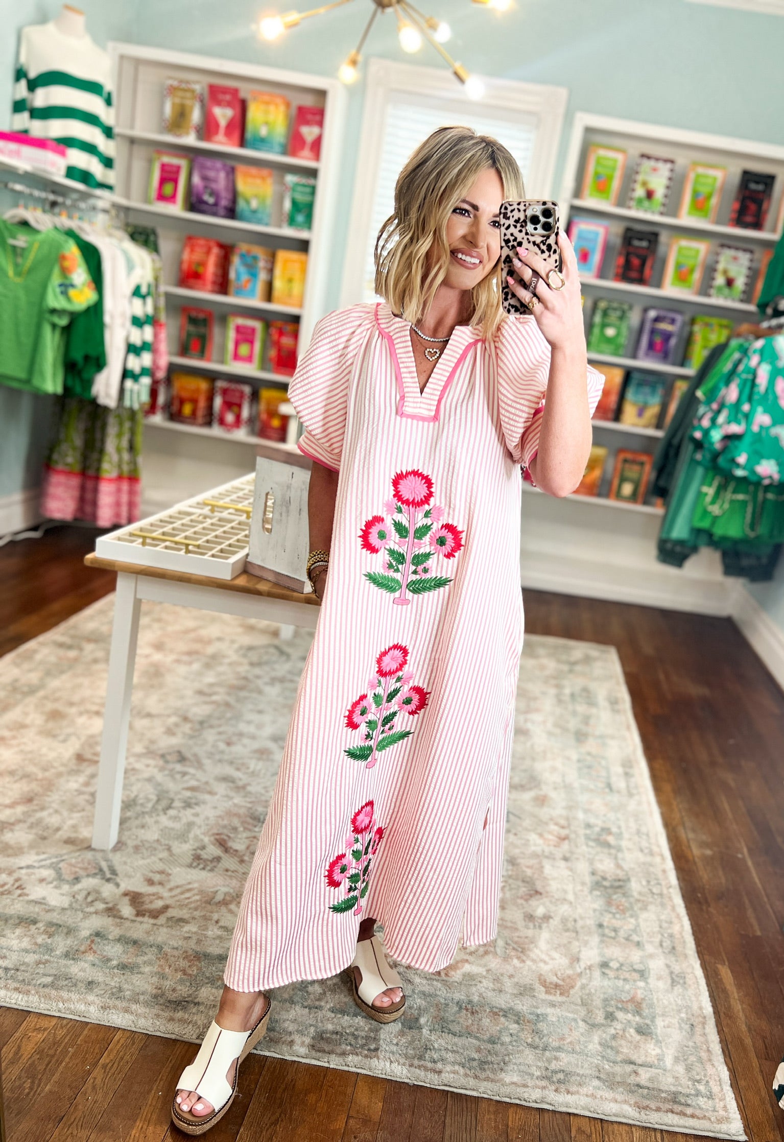 Bloom Bright Striped Midi Dress - Pink