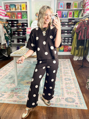 Polka Party Sweater TOP - Brown