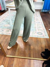 All Day Ease Ribbed Top and Pants Set - Olive