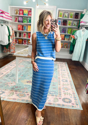 Sunset Stroll Sweater Tank and Skirt Set - Surf Blue/Cream