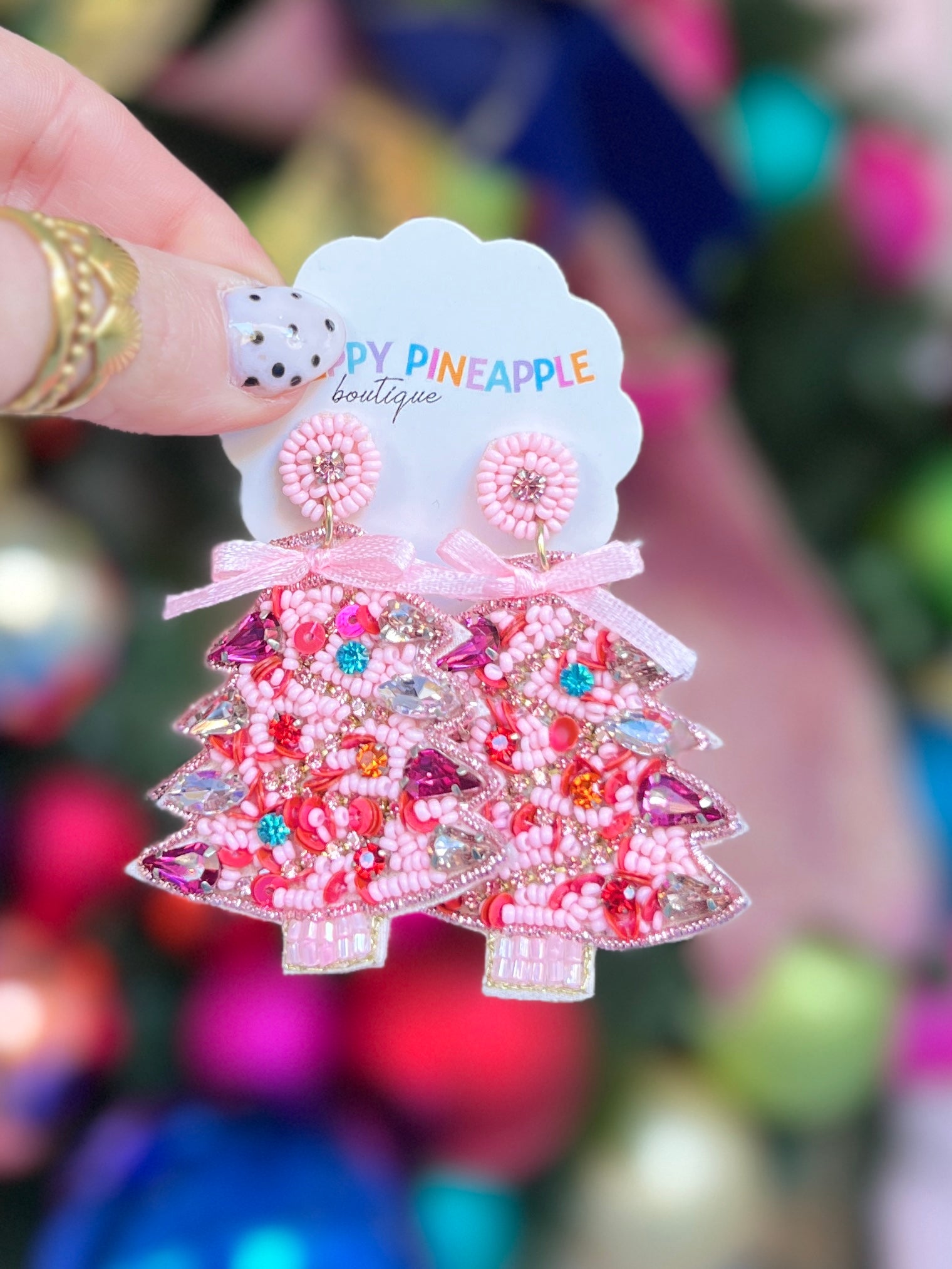 Christmas Tree & Bow Drop Earrings