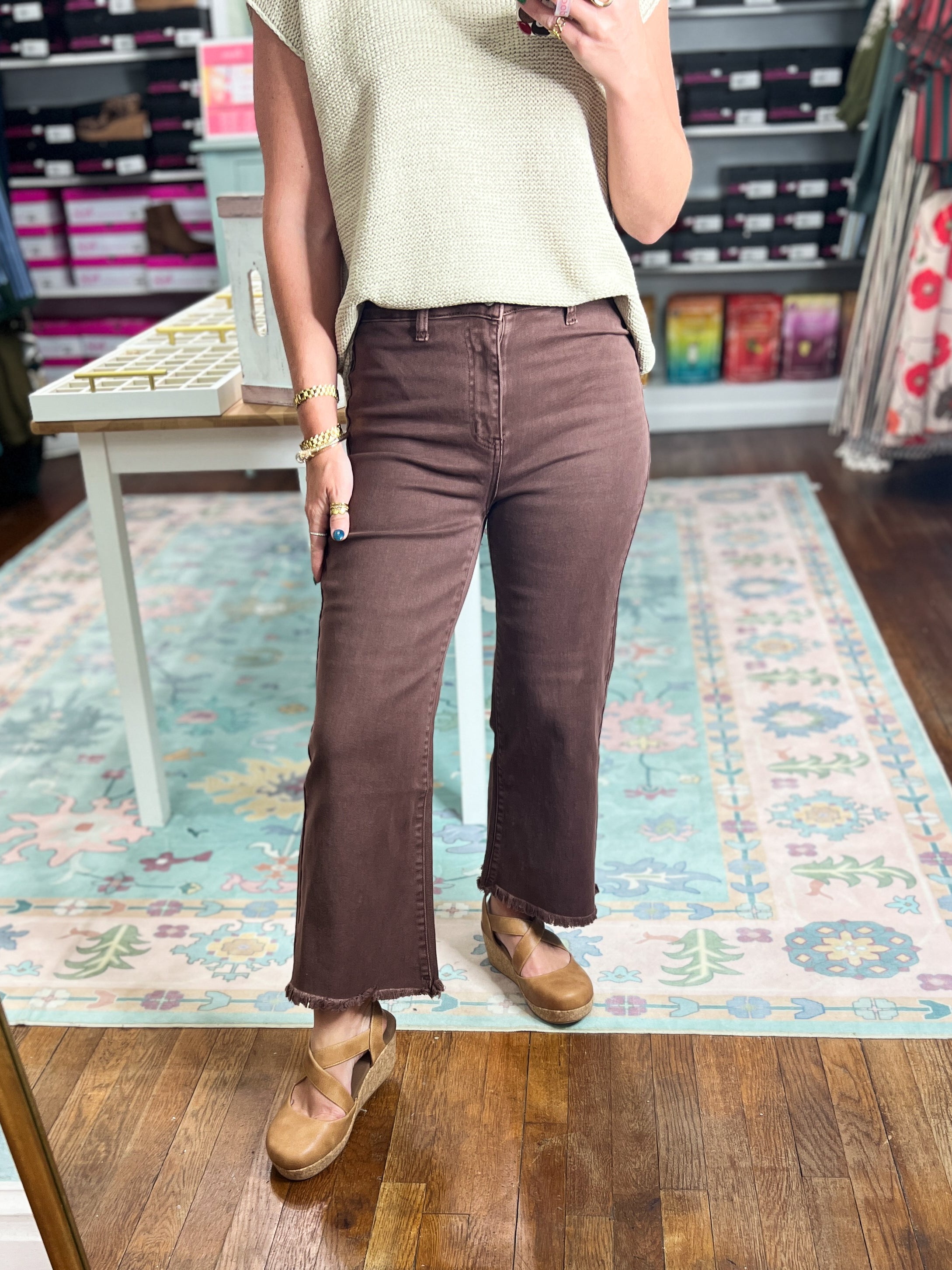 Freayed So Delightful Frayed Hem Straight Pants- Brown – Preppy Pineapple Boutique