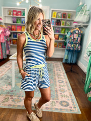 Seeking the Sun Jersey Tank Shorts Set - Denim Blue