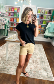 Coming In Hot Frayed Hem Shorts - Lt. Camel
