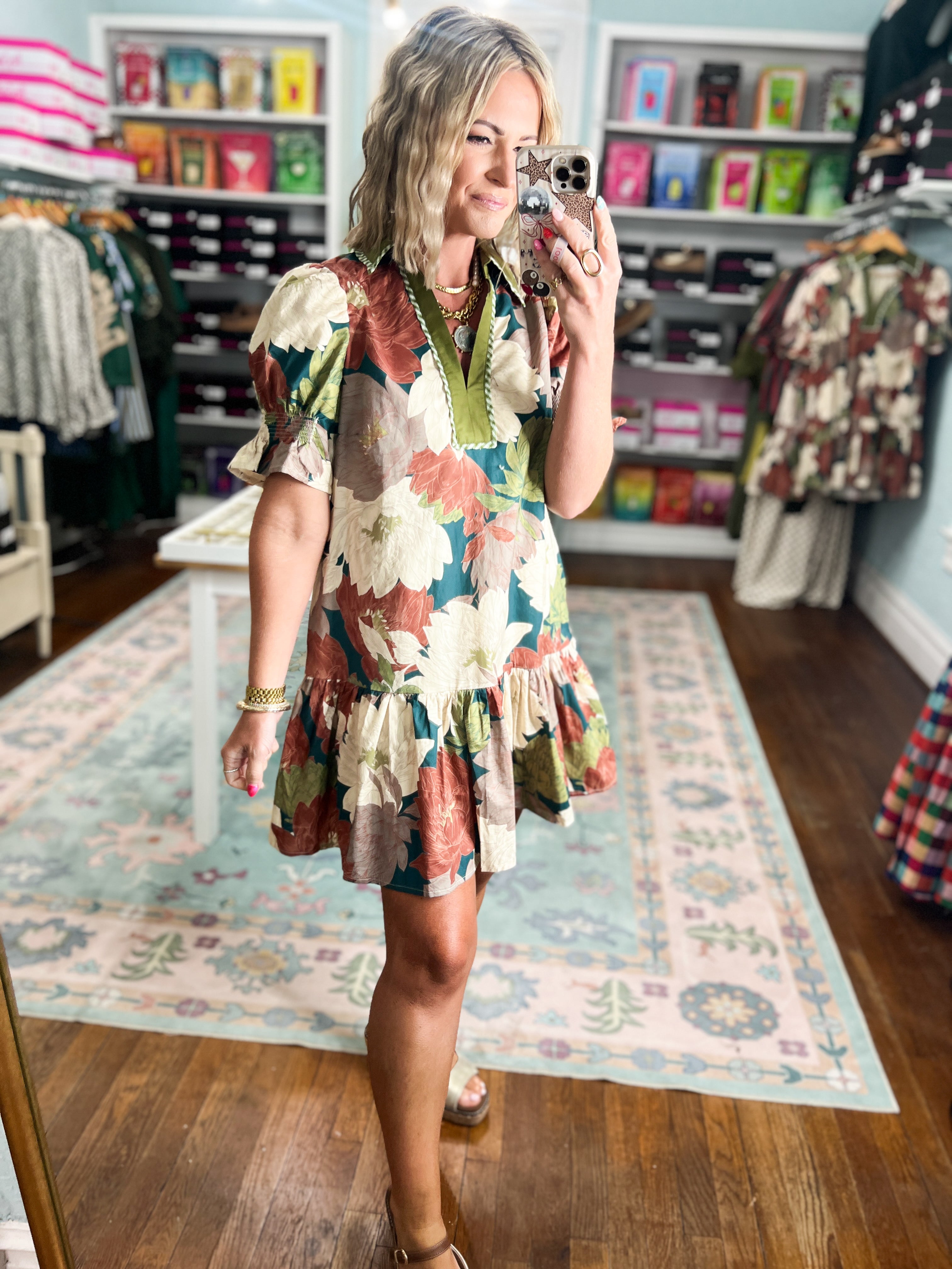 Amber Blooms Floral Mini Dress