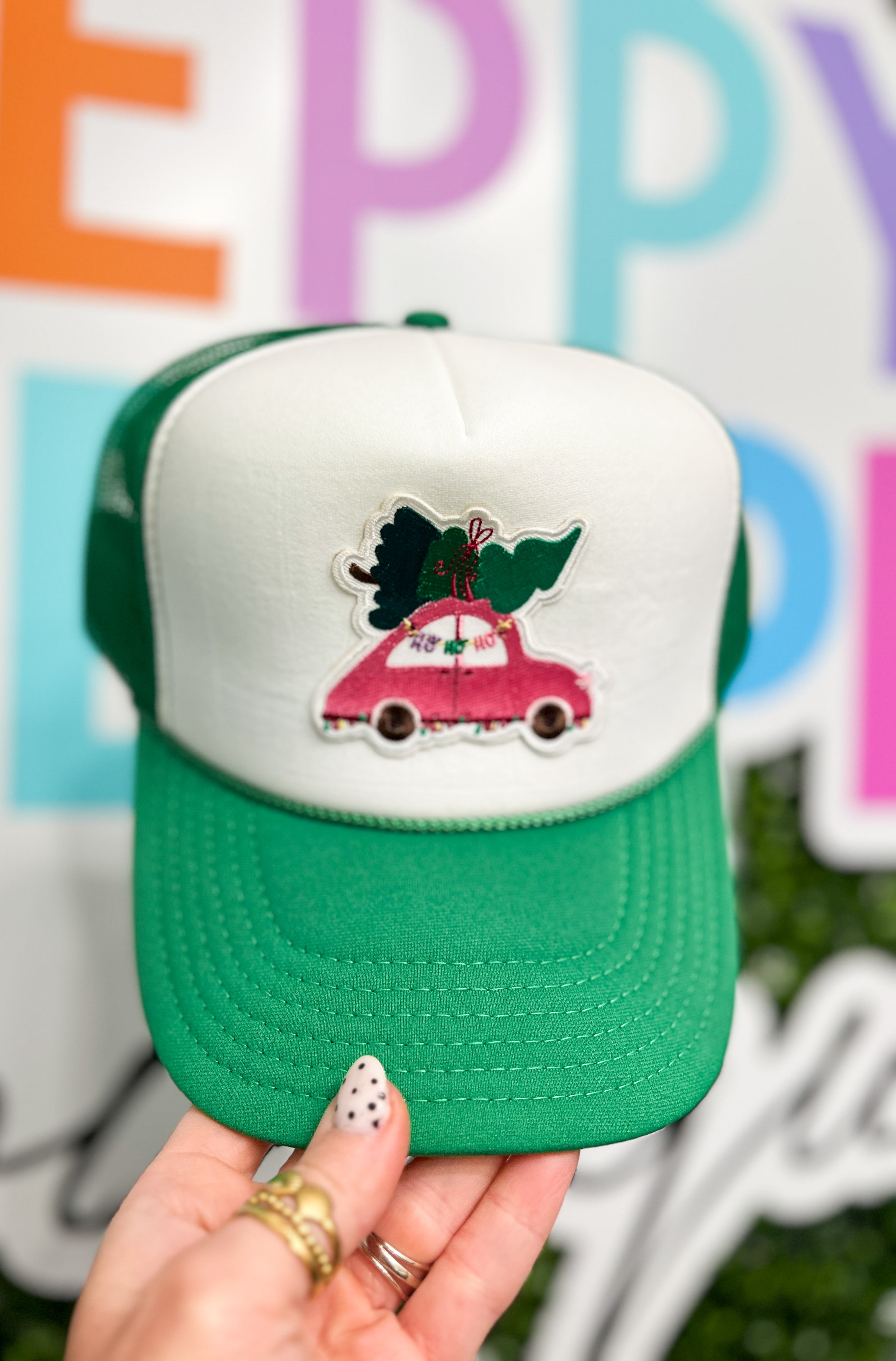 Pink Car Trucker Hat - Green