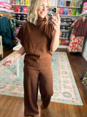 Polished Path Dolman Sleeve Top And Pant Set - Brown